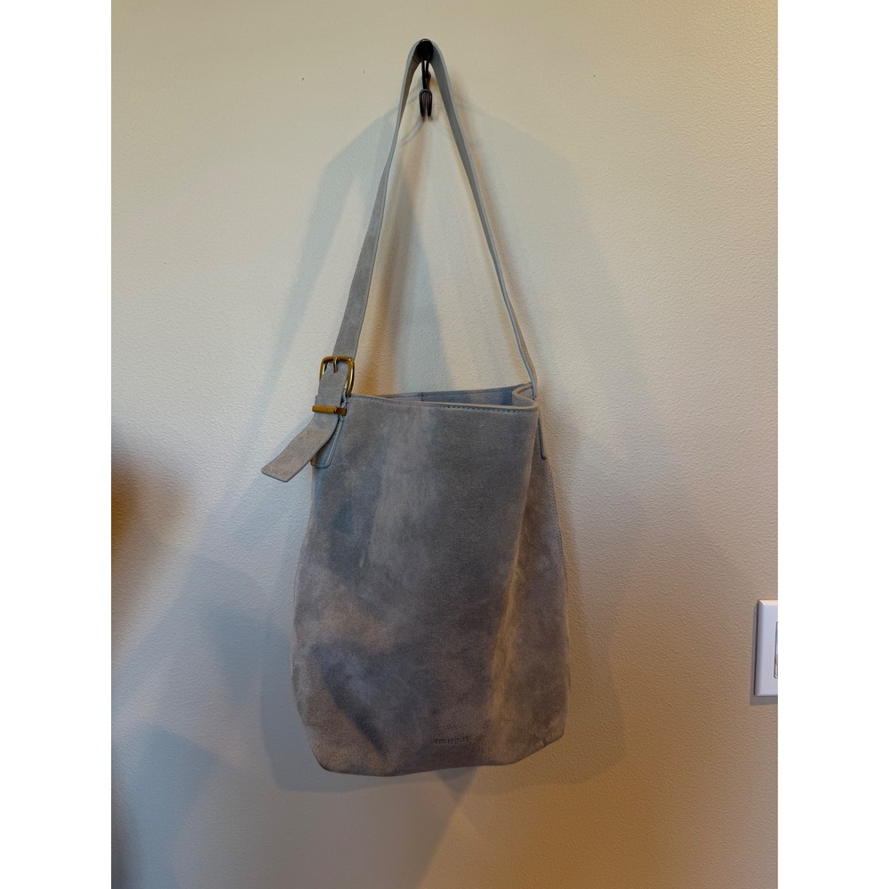 MARGOT Gray Suede Leather Bucket Bag Shoulder Bag Adjustable Strap Everyday